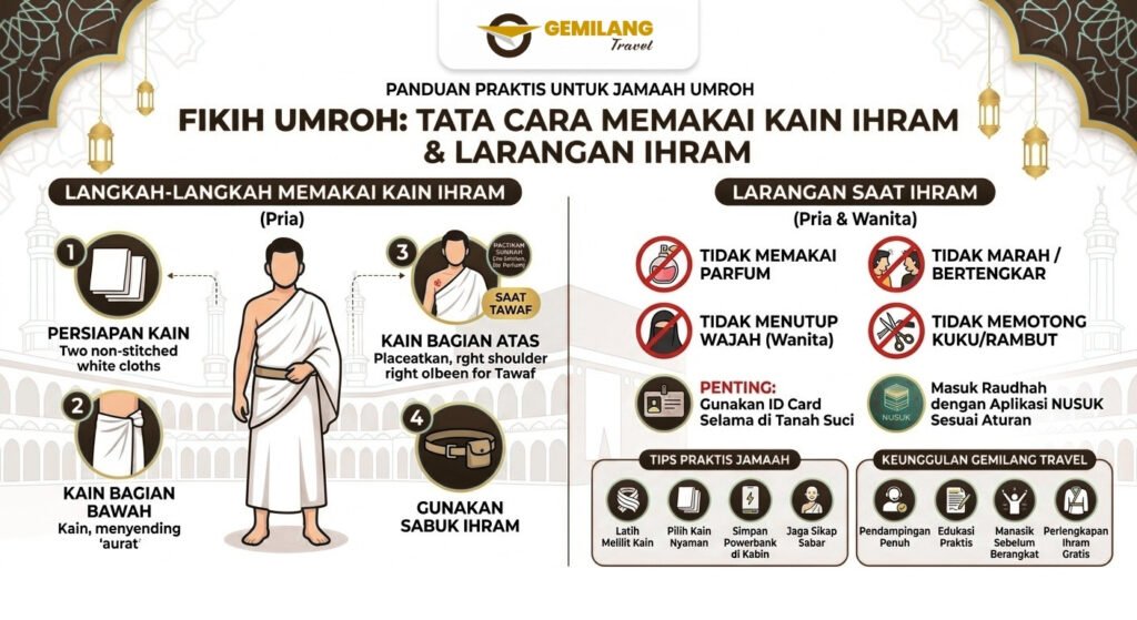 Panduan step by step cara melilit kain ihram dan larangan saat ihram